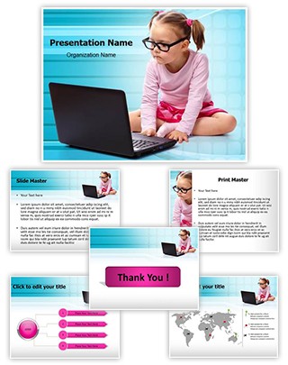 Kid Using Laptop Editable PowerPoint Template