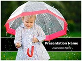 Child In Rain Editable PowerPoint Template