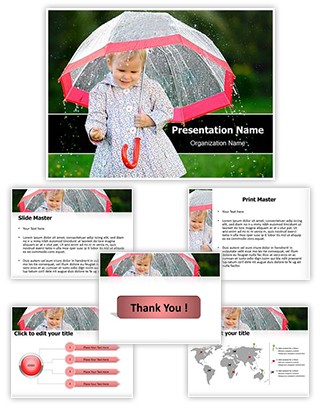 Child In Rain Editable PowerPoint Template
