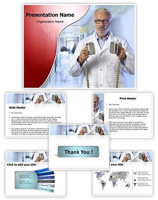 Doctor with defibrillator Editable PowerPoint Template