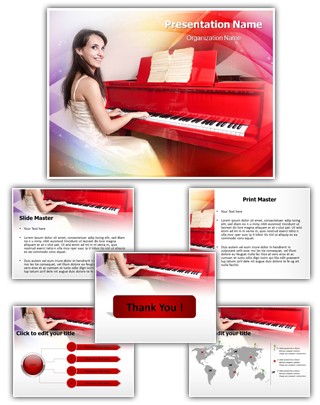 Lady On Piano Editable PowerPoint Template