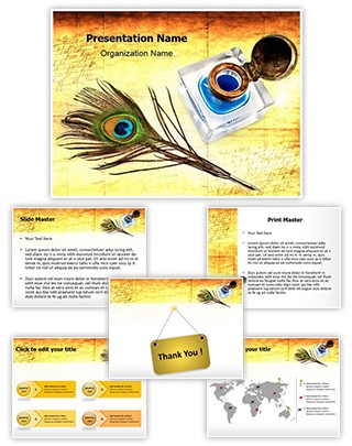 Peacock Quill Ink Editable PowerPoint Template